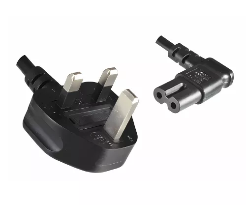 Power cable England UK type G 3A to C7 angled (left, right), 0.75mm², approval: ASTA, black, length 1.80m