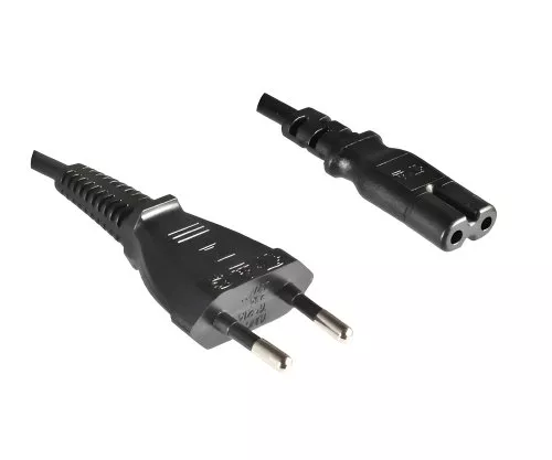 Power cord Euro plug type C to C7, 0,75mm², VDE, black, length: 10,00m