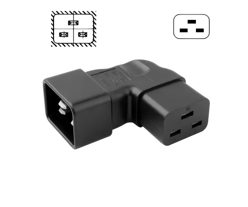 C19 to C20 angled mains adapter, YL-3318L-1 IEC 60320-C19/20 angled sideways, right/left C19 to C20 angled mains adapter, YL-3318L-1 IEC 60320-C19/20 angled sideways, right/left