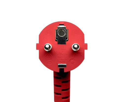 Netzkabel CEE 7/7 auf C13, 0,75mm², rot, 0,5m CEE 7/7 90°/IEC 60320-C13, VDE