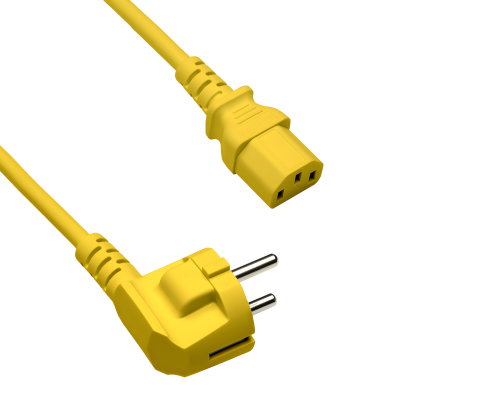 Netzkabel CEE 7/7-C13, 0,75mm², VDE, gelb, 1m CEE 7/7 90°/IEC 60320-C13