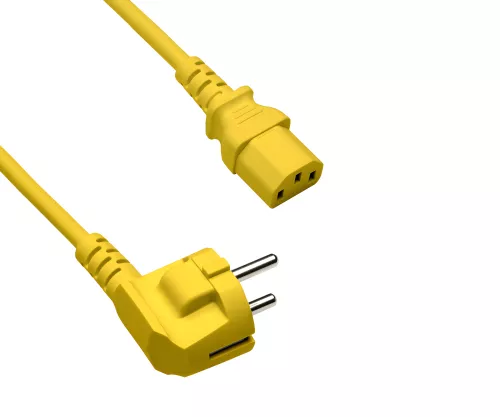 Omrežni kabel Europe CEE 7/7 90° do C13, 0,75 mm², VDE, rumen, dolžina 1,00 m