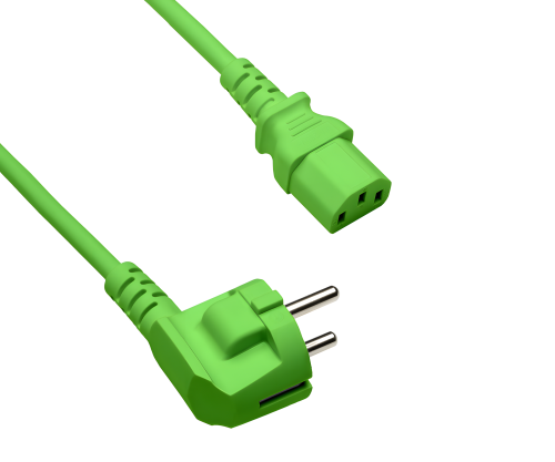 Netzkabel CEE 7/7-C13, 0,75mm², VDE, grün, 1m CEE 7/7 90°/IEC 60320-C13