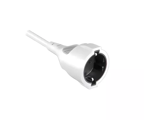 Protective contact extension cable, 1.5mm², 2m, CEE 7/7 90° to CEE 7/3, plug to socket, white