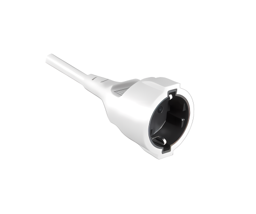 Earthing contact extension cable 1.5mm², CEE 7/7 90° to CEE 7/3, plug to socket, white, length 5m