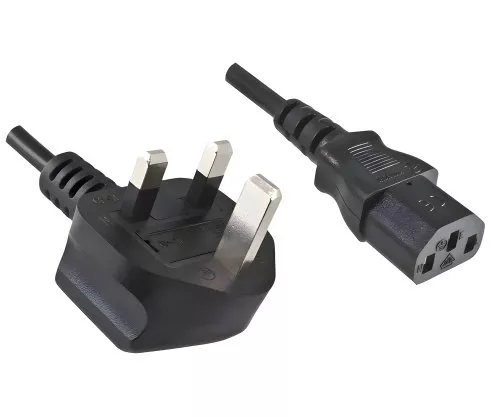 Power cord England UK type G 10A to C13, 0,75mm², approval: BSI Kitemark, black, length 1,80m
