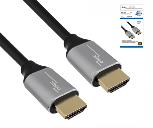 Câble HDMI 2.1, 2x mâle boîtier aluminium, 2m 48Gbps, 4K@120Hz, 8K@60Hz, 3D, HDR, DINIC Box