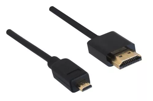HDMI-kabel A-stik til mikro-HDMI-stik (D), sort, længde 2,00 m, blisterpakning