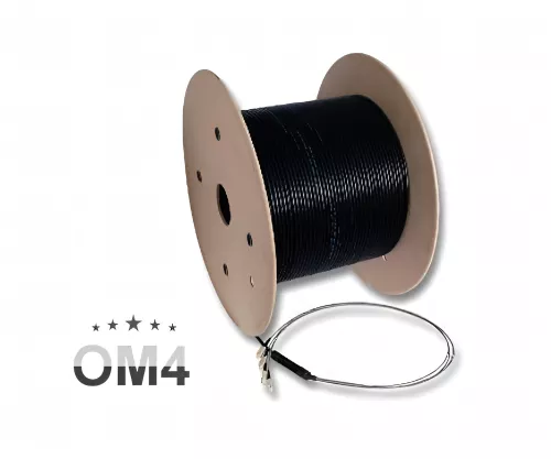 Câble à fibres optiques Outdoor OM4, 50µ, connecteur LC/LC 4G, U-DQ(ZN)BH, 4 fibres, noir, 150m
