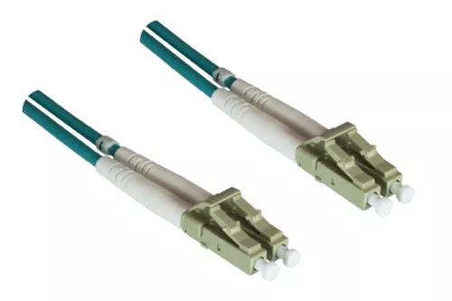 Armeret fiberoptisk kabel OM3, 50µ, LC/LC multimode, 100m LC St./St., duplex, LSZH, gnaverbeskyttelse, turkis