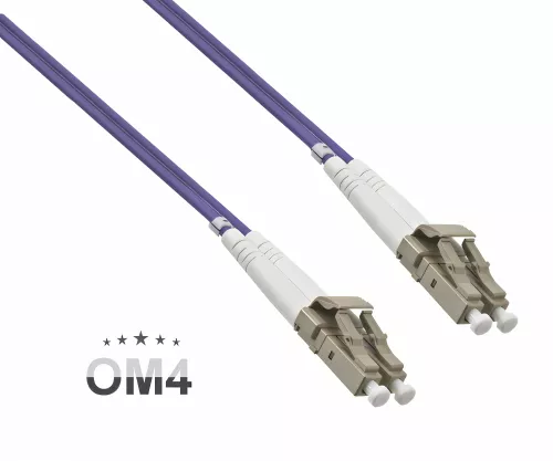 Câble à fibres optiques OM4, 50µ, LC / LC mâle multimode, violet érica, duplex, LSZH, 50m