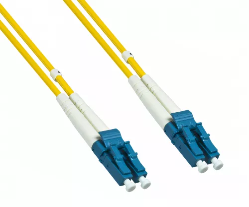 Cavo in fibra ottica OS1, 9µ, connettore LC / LC, monomodale, duplex, giallo, LSZH, 0,50 m