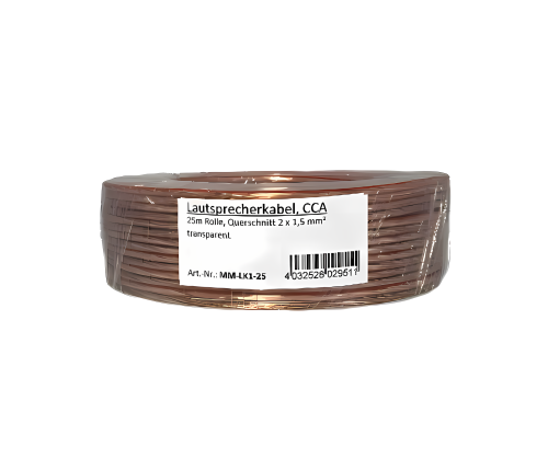 Speaker cable transparent CCA, 25m roll, cross-section 2 x 1.5 mm², 25.00m