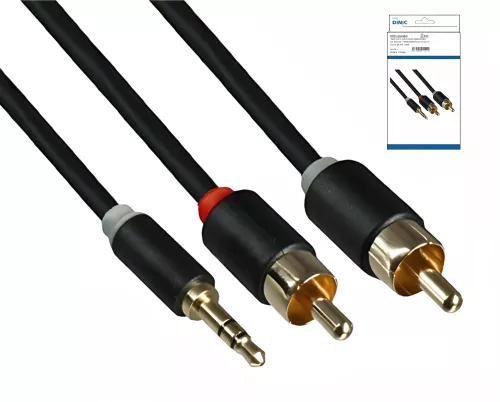 Audio Kabel 3,5mm Klinken St. auf 2x Cinch St., 5m DINIC Monaco Range, schwarz