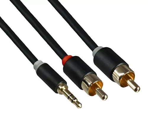 Audio Kabel 3,5mm Klinken St. auf 2x Cinch St., 5m DINIC Monaco Range, schwarz