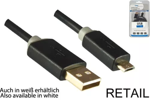 USB Micro HQ Kabel, A auf micro B Stecker, KB, 1m Stecker vergoldet, schwarz, DINIC Box