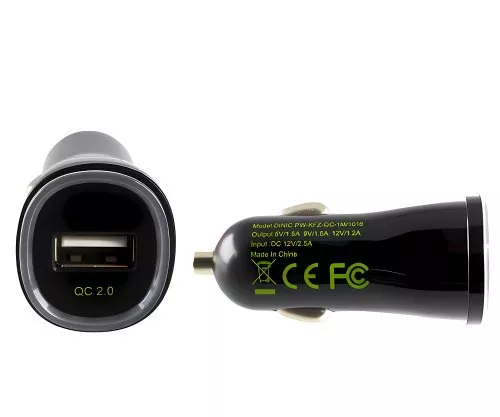 USB car quick charger + micro USB cable, black, 1,00m