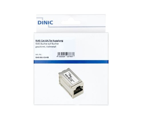 DINIC RJ45 Cat.6A/5e csatlakozóból RJ45 csatlakozóba, árnyékolt, teljes fém, dobozban