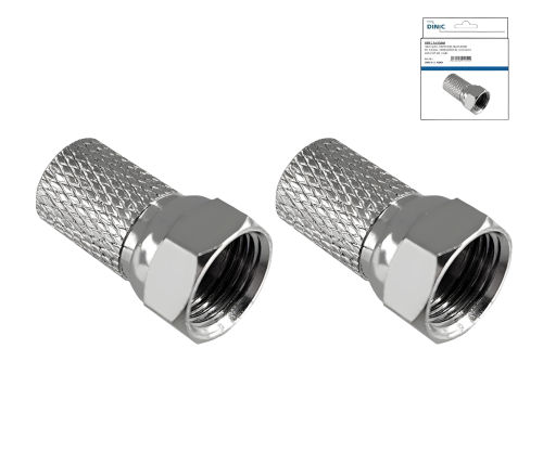 Conector F twist-on pentru cablu 7,3mm, cupru, cantitate: 2 bucăți, cutie DINIC cu gaură Euro, lungime 20mm
