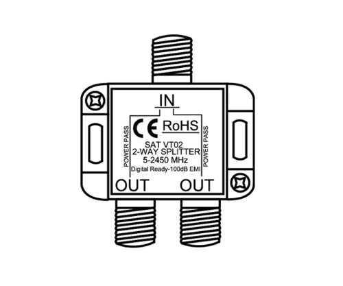 SAT-fordeler for satellittanlegg, 2-veis, boks 5-2500 MHz, DINIC-boks med Eurohole