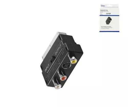 Conector scart DINIC con interruptor IN/OUT, toma cinch 3x y toma mini DIN de 4 polos, caja de cartón