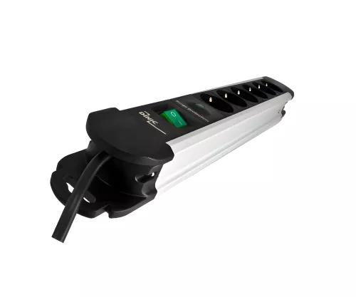 Power strip aluminum, 6-way, with overvoltage protection, GS, CE, cable length 1.40m