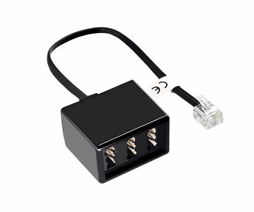 Distribuidor TAE 3x toma TAE N/F/F a conector RJ11/RJ45 (6P4C), negro, caja DINIC con euroagujero, longitud 0,20m