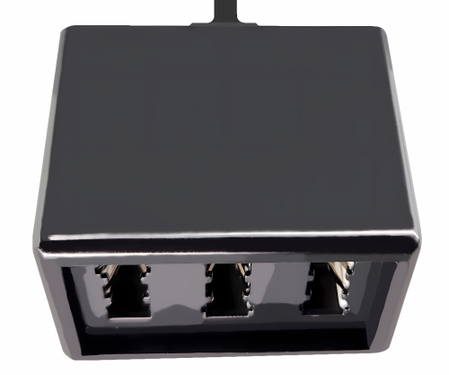 Distribuidor TAE 3x toma TAE N/F/F a conector RJ11/RJ45 (6P4C), negro, caja DINIC con euroagujero, longitud 0,20m