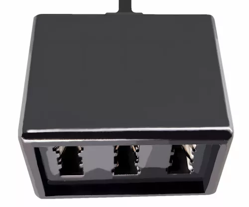 TAE Répartiteur 3x TAE N/F/F femelle sur RJ11/RJ45 mâle (6P4C), noir, DINIC Box avec trou européen, longueur 0,20m