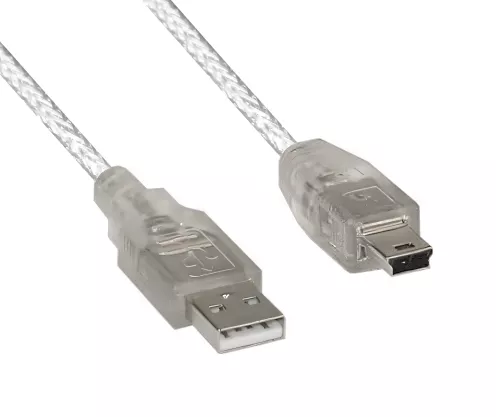 Cavo mini USB 2.0, da spina A a mini spina a 5 pin, trasparente, 2,00 m, sacchetto DINIC