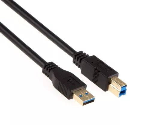 Câble USB 3.0 A mâle vers B mâle, contacts dorés, noir, 0,20m, DINIC Polybag