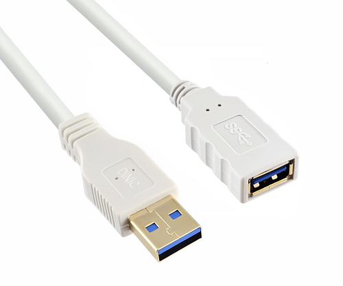 USB 3.0 verlenging, A-stekker naar A-stopcontact, vergulde contacten, wit, 2,00m, polyzak