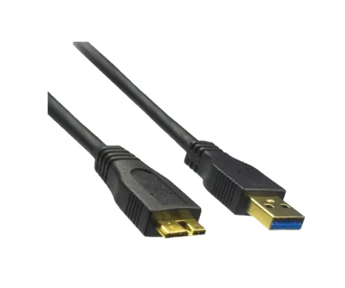 USB 3.0 кабел от щепсел A до щепсел micro B 3.0, позлатени контакти, черен, 2,00 м, полиетиленова торбичка DINIC