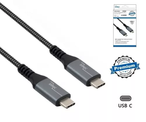 DINIC USB C 4.0-kabel, 240 W PD, 40 Gbps, 0,5 m type C til C, aluminiumstik, nylonkabel, DINIC-æske