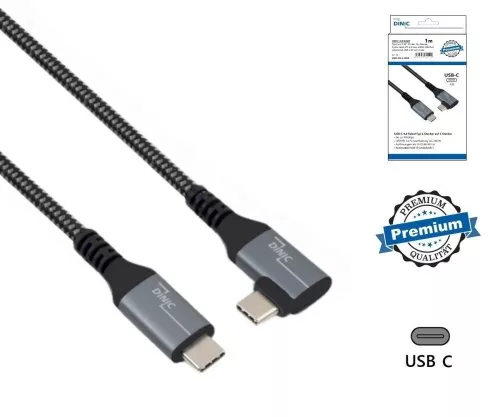 Cavo DINIC USB C 4.0, da diritto ad angolo di 90°, PD 240W, 40Gbps, spina in alluminio, cavo in nylon, 1m