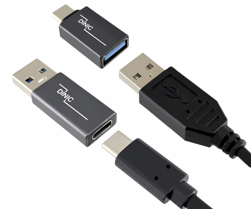 Készlet, 1x USB C dugó A-csatlakozóra + 1x C-csatlakozó A-csatlakozóra, 2x USB adapter, alumínium, űrszürke, DINIC doboz Euro lyukkal
