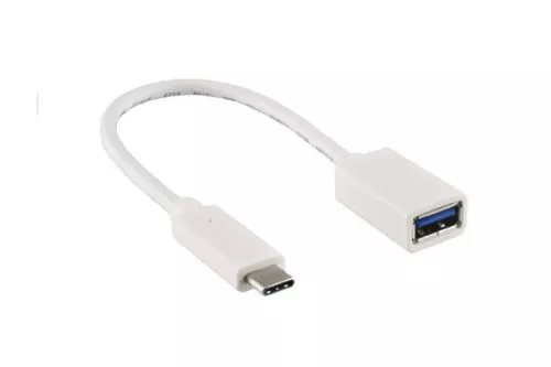 Adattatore USB-C da tipo C a presa 3,0 A, compatibile con OTG, bianco, 0,20 m, sacchetto di plastica