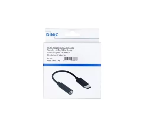 USB-C-sovitin 3,5 mm:n ääniyhteydelle (digitaalinen), valkoinen, piirisarjalla, musta, DINIC-kotelo