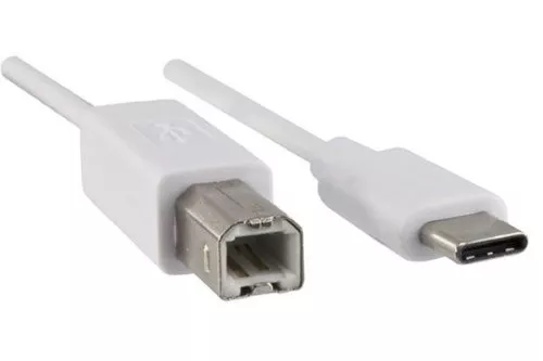 USB Kabel Typ C auf USB 2.0 B Stecker, weiß, 2,00m, DINIC Blister