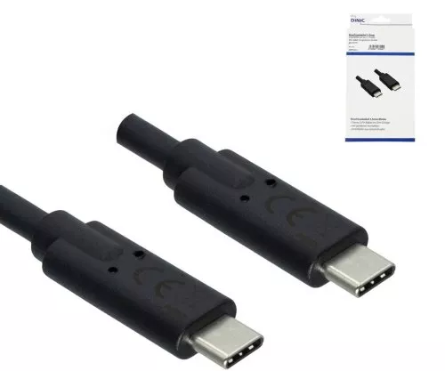 Cavo USB 3.2 da tipo C a spina C, fino a 20 GBit/s e 100W (20V/5A) di ricarica, nero, 1m, scatola DINIC (cartone)