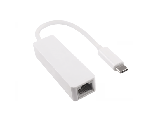 Adaptador ficha USB C / RJ45 Gbit LAN, branco, 10/100/1000 Mbps com deteção automática, 0,2 m, caixa DINIC