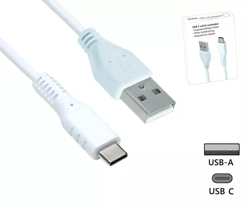 USB type C til A opladningskabel, hvid, 1,5 m USB type C til A stik, 5V, 3A, reklamekasse