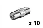 Adapter ANT-stik (IEC) til SAT-stik (F), fuld metal, antal: 10 stk, polybag