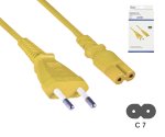 Netzkabel Eurostecker Typ C auf C7, 0,75mm², Eurostecker/IEC 60320-C7, VDE, gelb, Länge 1,80m, DINIC Box