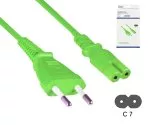 Napajalni kabel Euro vtič tipa C do C7, 0,75 mm², Euro vtič/IEC 60320-C7, VDE, zelen, dolžina 1,80 m, škatla DINIC