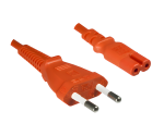 Power cord Euro plug type C to C7, 0,75mm², VDE, orange, length 1,80m