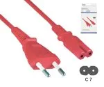 Cable de alimentación Euroconector tipo C a C7, 0,75 mm², Euroconector/IEC 60320-C7, VDE, rojo, longitud 1,80 m, caja DINIC