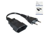 Power cord Euro plug to Euro socket, 0,75mm², Euro CEE 7/16, extension, black, length 0,20m, DINIC Box