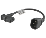 Power cable C13 90° right to C14, 0,75mm², VDE, black, length 0,30m