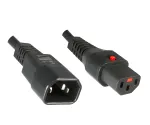 Cold appliance cable C14 to C13, 1mm², with lock, extension, VDE, black, length 2,00m
